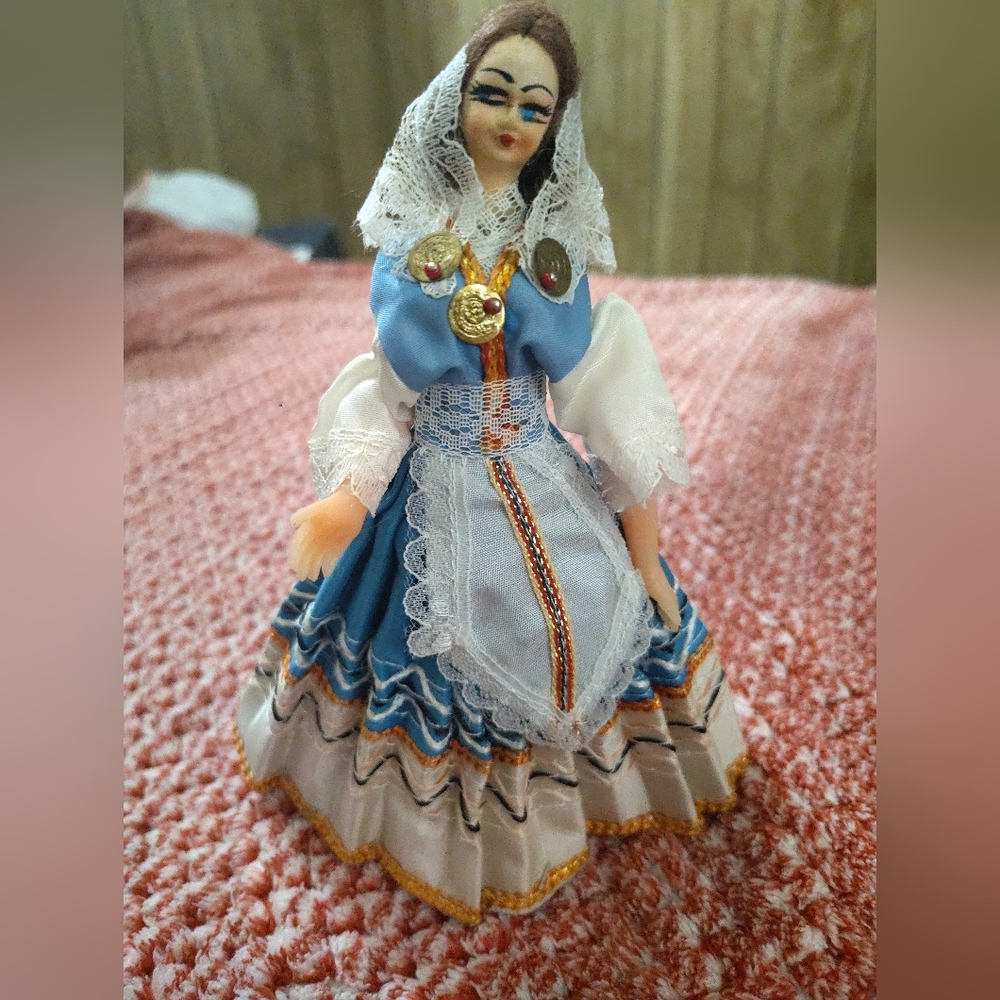 Vintage Traditional Greek Doll in Blue Dress